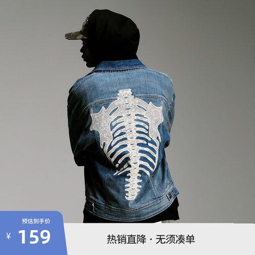 BEASTER刺绣图案复古牛仔外套男美式休闲潮流秋季新款翻领夹克