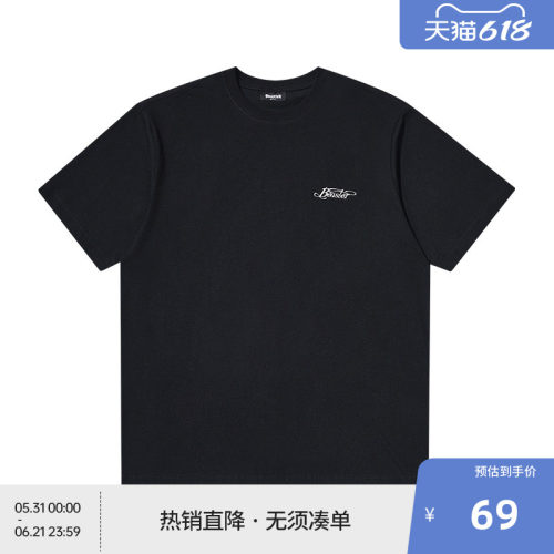 BEASTER潮流重磅印花图案短袖T恤男美式休闲纯棉新款黑色上衣
