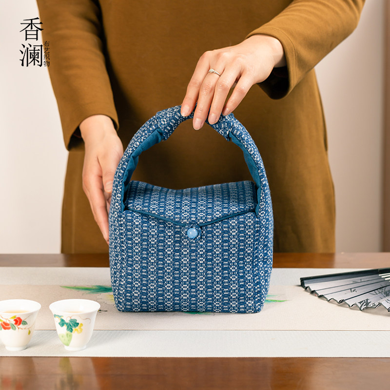加厚蓝色手工户外旅行茶具收纳包茶事布包中号功夫茶具便携茶布包