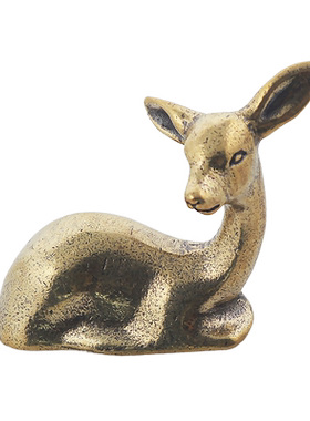 小摆件实心纯铜伏鹿福禄相伴