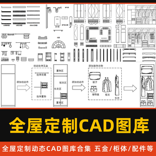 全屋定制CAD动态图库厨房柜门衣柜结构衣服饰品五金平立面CAD图快