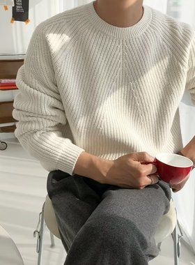 Solid lor Men's uple's All-match Round Neck Pullover Loose K