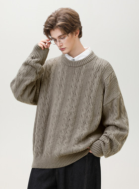 Texted Twisted Craft Round Neck Men's Thickened Pullover Swe