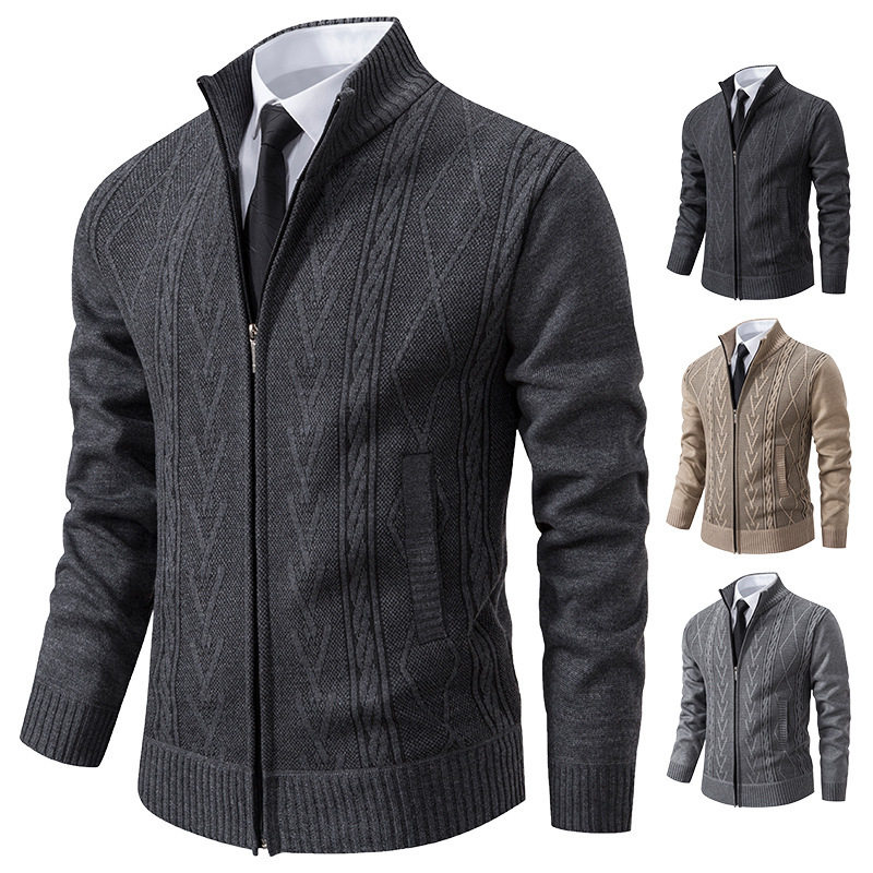 Men's Stand llar Cardigan Plus Velvet Padded Outer Wear Swea