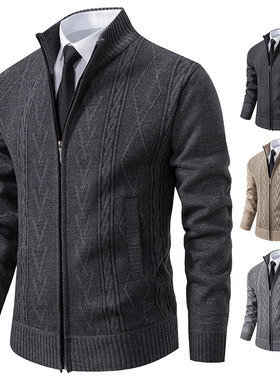 Men's Stand llar Cardigan Plus Velvet Padded Outer Wear Swea