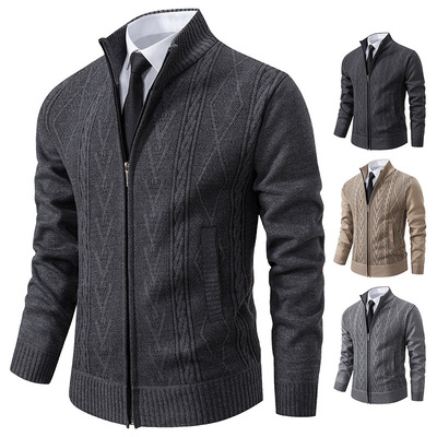 Men's Stand llar Cardigan Plus Velvet Padded Outer Wear Swea