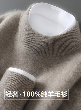 Pure Wool Sweater Men's Half-turtleneck Knitted Pullover Cas