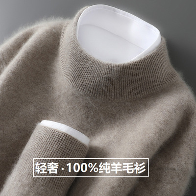 Pure Wool Sweater Men's Half-turtleneck Knitted Pullover Cas