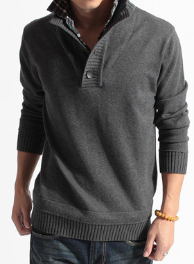 Fake Two-piece Men's Vertical llar Sweater llar Men's Pullov