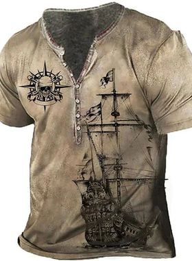 Vintage en's -shirts 3D rinted Ship Short Sleee shirt Oersiz