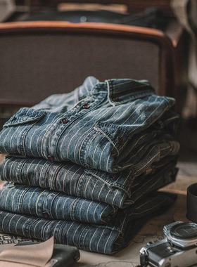 American Retro Vertical Stripe Denim Heavy Ami Khaki Tooling