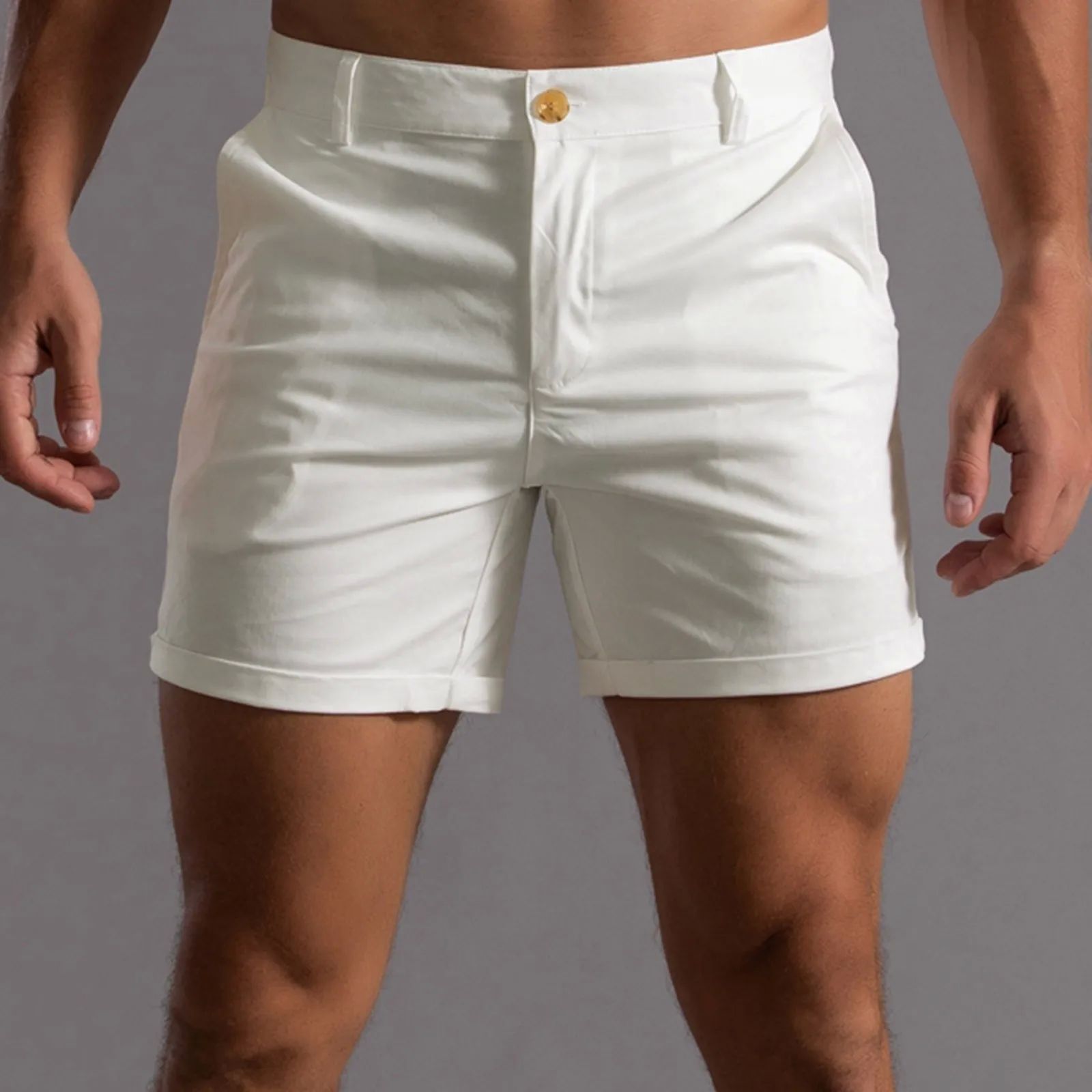 Cotton White? Shorts?hin utton runks?Summer Solid Color Fash