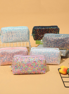 Ins Wind Embroidered Sequin Large-capacity Cosmetic Bag With