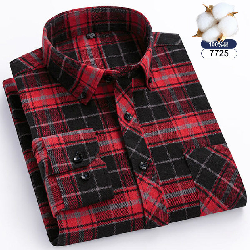 Men's tton Sanding tton Plaid Fashion Casual Shirt Large Siz