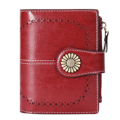 Wallet Women's Short Oil Wax Leather Coin Purse Zipper Card