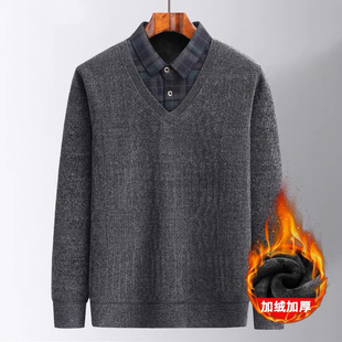 Dad Sweater Middle Velvet Chenille Thickening Two Add Fake