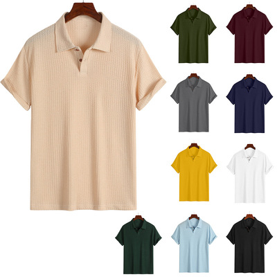 Men's Lapel Rhombic Knitted Casual Loose Short-sleeved Men's