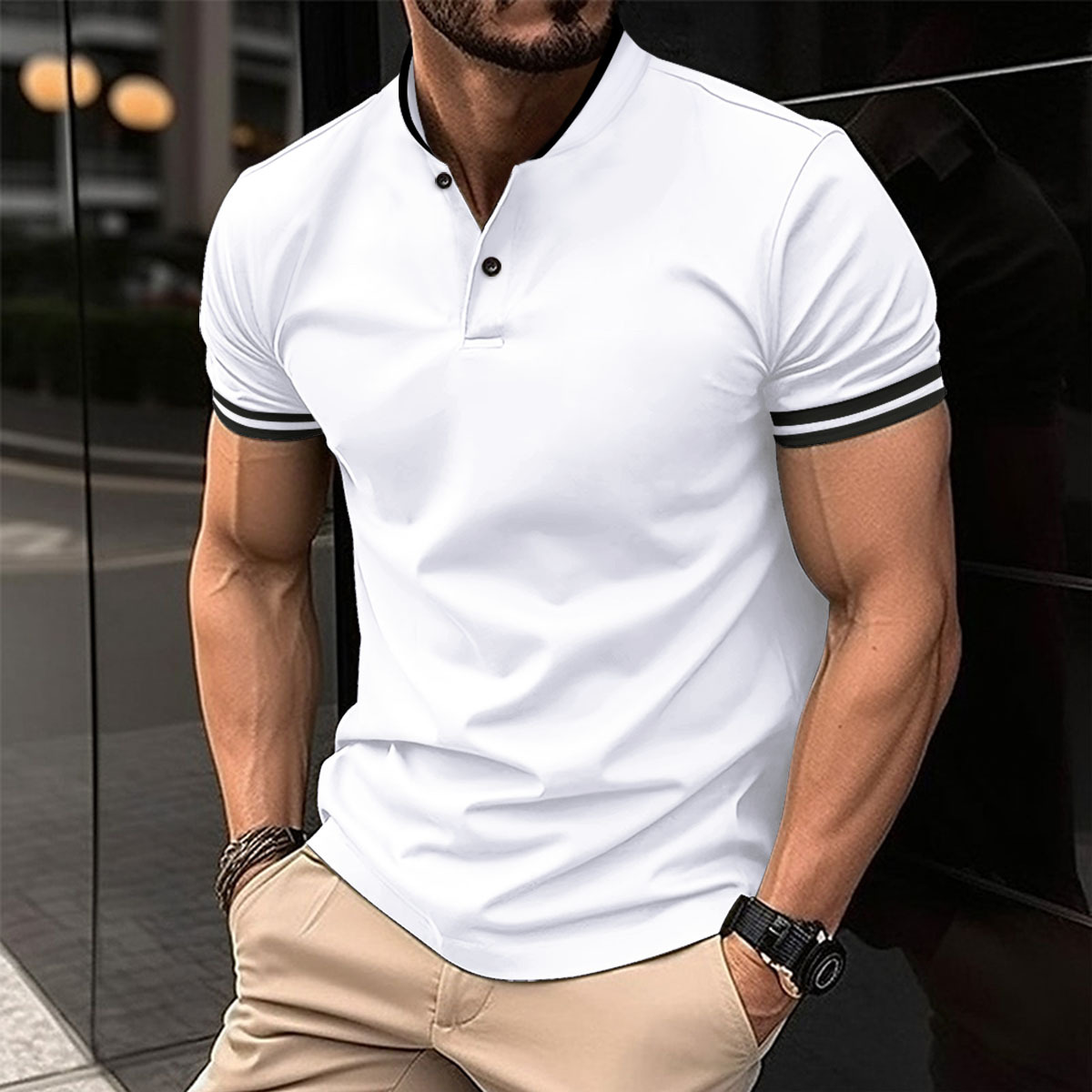 2025 ing Turtleneck Button Pocket Men's Sports  Shirt