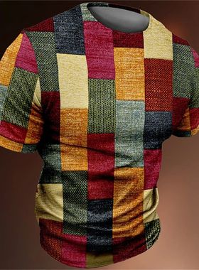 Vintage en's -shirt 3d Fashion atchwork rint  Shirt Oersized