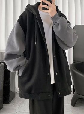 orean Fashion atchwork oodie en Loose Single reasted en's hi