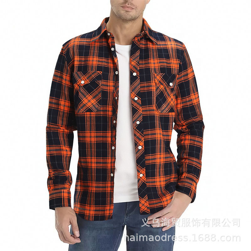 Men's rendy Men's Shirt Plaid Pocket Casual Outer Wear Men's