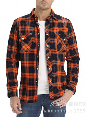 Men's rendy Men's Shirt Plaid Pocket Casual Outer Wear Men's