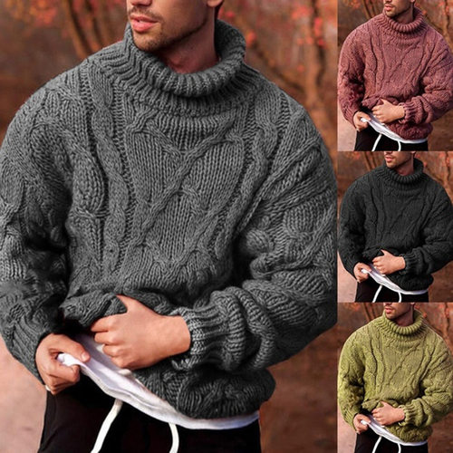 2025 Fashion Casual Twist Flower Turtleneck Men's Sweater