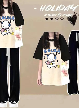 女童夏季套装2025新款洋气时髦炸街短袖初中学生运动多巴胺休闲裤