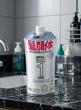 花王MEN's发体颜果香蓝色男士多合一洗发洗面沐浴一体补充装340ml