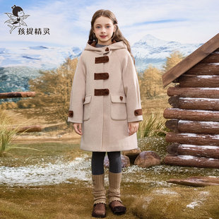 女童爱心扣夹棉加厚毛呢外套2025秋冬新款洋气中大童呢子大衣儿童