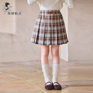 女童学院风格纹半身裙2025秋装新款洋气中大童百褶裙儿童裙裤半裙