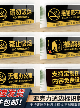 亚克力禁止吸烟办公室牌子请移步室外安全预防疫情警示温馨提示标识部门科室牌卫生间墙贴小心地滑定制订做