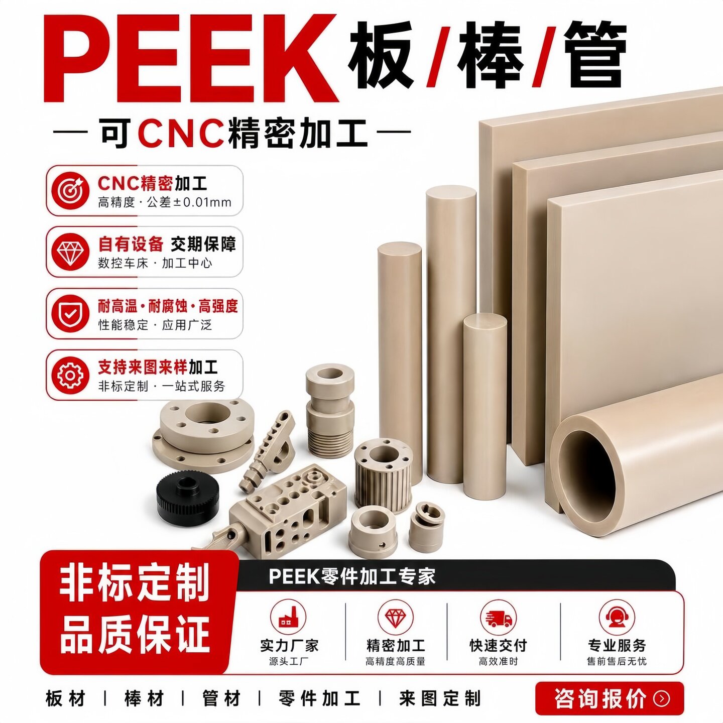 进口PEEK板加工定制CNC精密零件图片