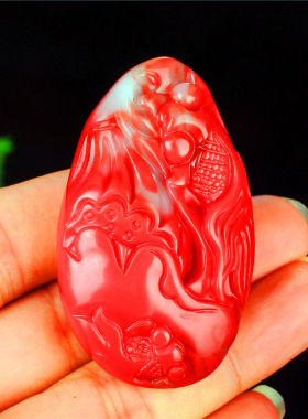 青峰玉业玉器新疆和田羊脂玉红玉白玉锦鲤鱼把件羊脂玉鱼挂件手玩