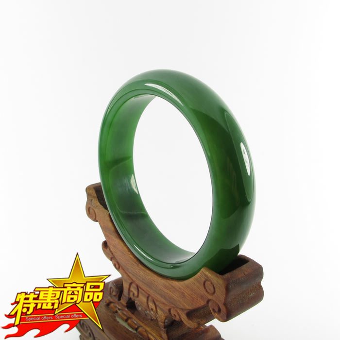 青峰玉业玉器欣玉阁 和田玉手镯碧玉手镯扁圆形手镯玉镯子菠菜绿5