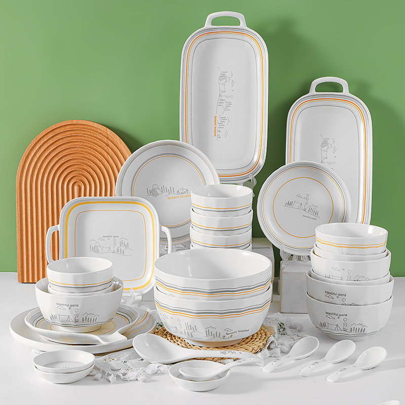 简约千顺陶瓷餐具套装家用饭碗面碗单个小清新鱼盘汤碗菜盘可微波,餐饮具,盘,淘宝优惠券,粉丝福利购,淘宝优惠卷