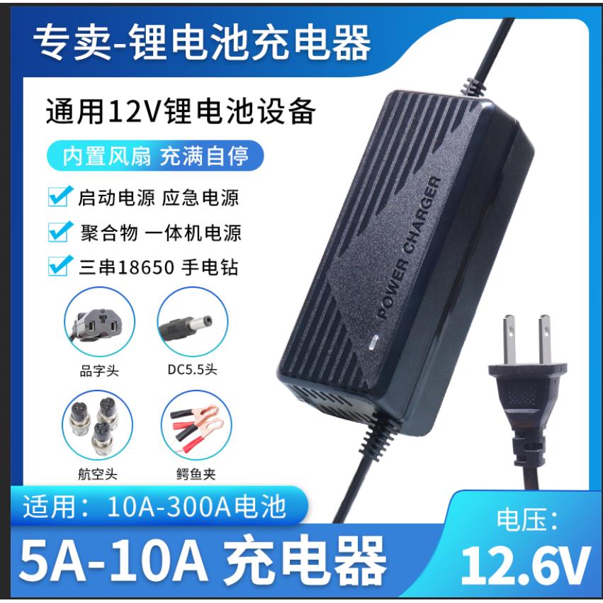 12V锂电池一体机充电器12.6V5A智能聚合物三元18650组6A8A10A户外