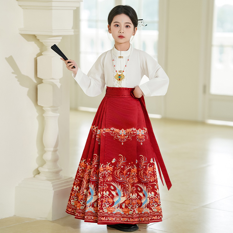 2024新款马面裙女童中国风高级古装改良唐装春季日常儿童汉服套装