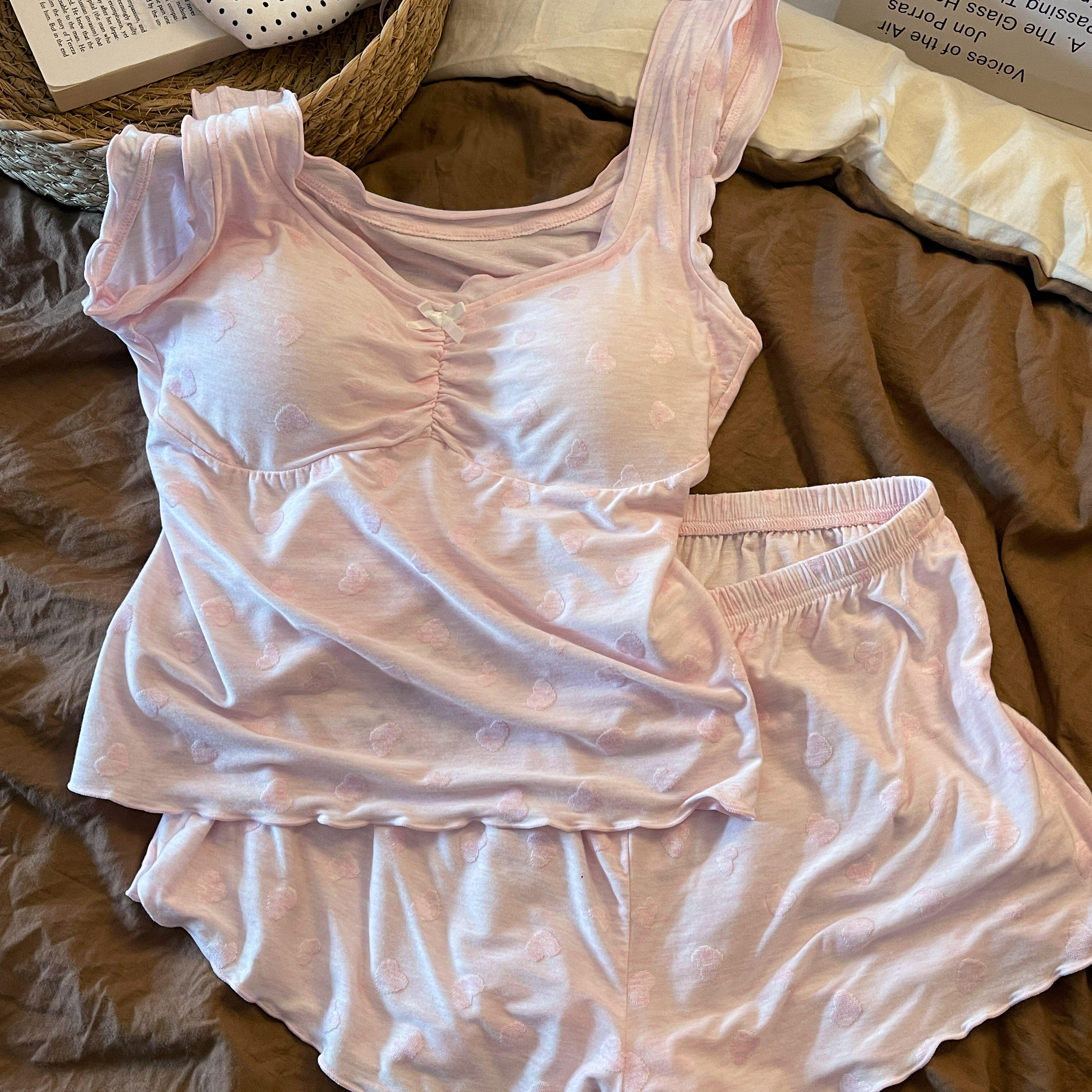 英国RMXJ 法式温柔风爱心吊带睡衣女夏季短裤可出门家居服套装