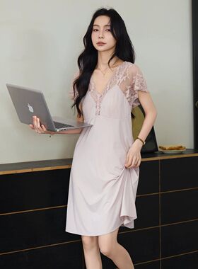 英国RMXJ 夏季轻奢莫代尔睡裙女2026新款带胸垫睡衣