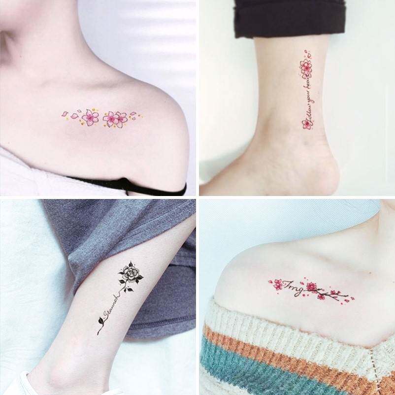 花朵ins风脖子纹身贴颈部防水女持久韩国仿真文身贴小清新网红款