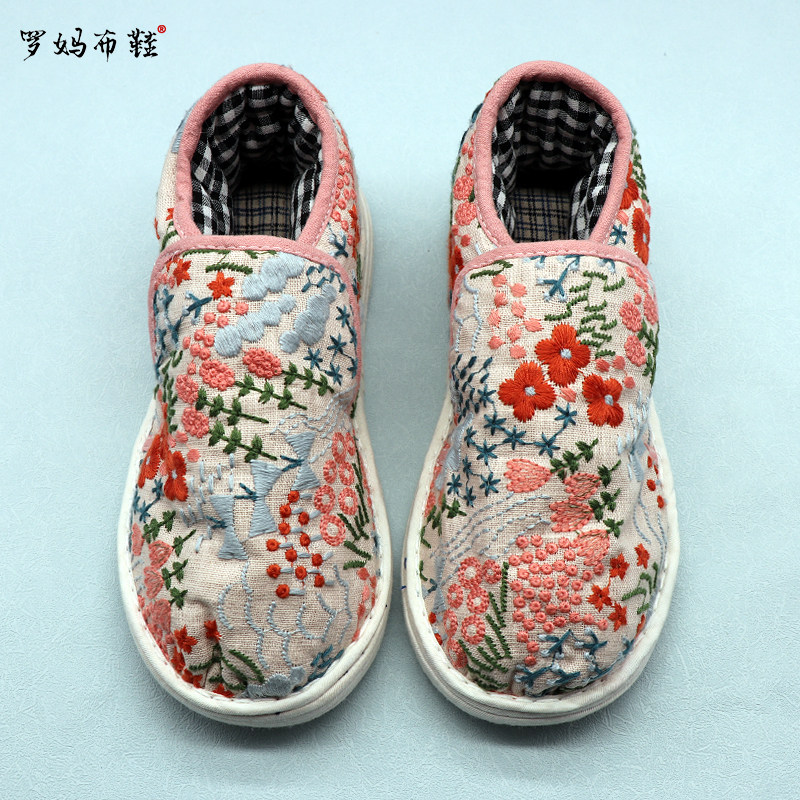 罗妈布鞋原创纯手工千层底布底棉鞋絮棉花绣花鞋冬季复古套脚保暖