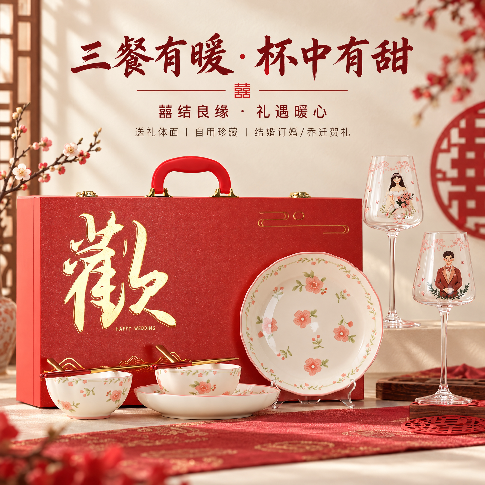 新婚礼物送新人香槟杯餐具套装
