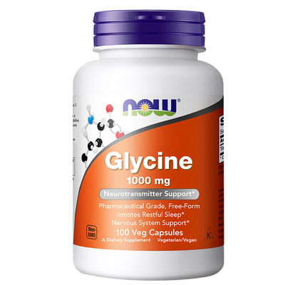 NOWfoods甘氨酸glycine胶囊1000mg补充剂胶原蛋白睡眠美容觉100粒