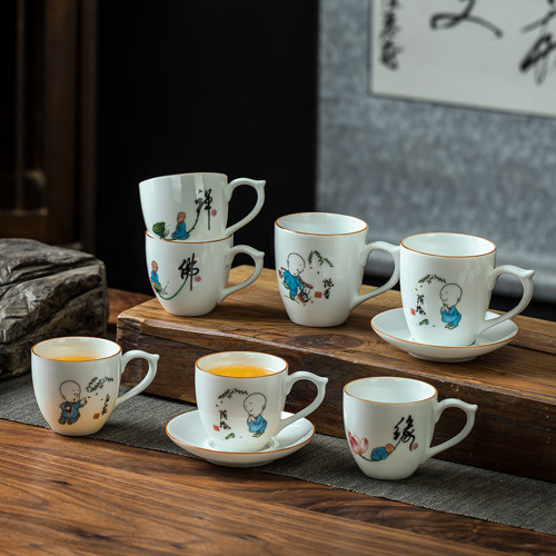中式卡通陶瓷茶杯碟防烫功夫茶
