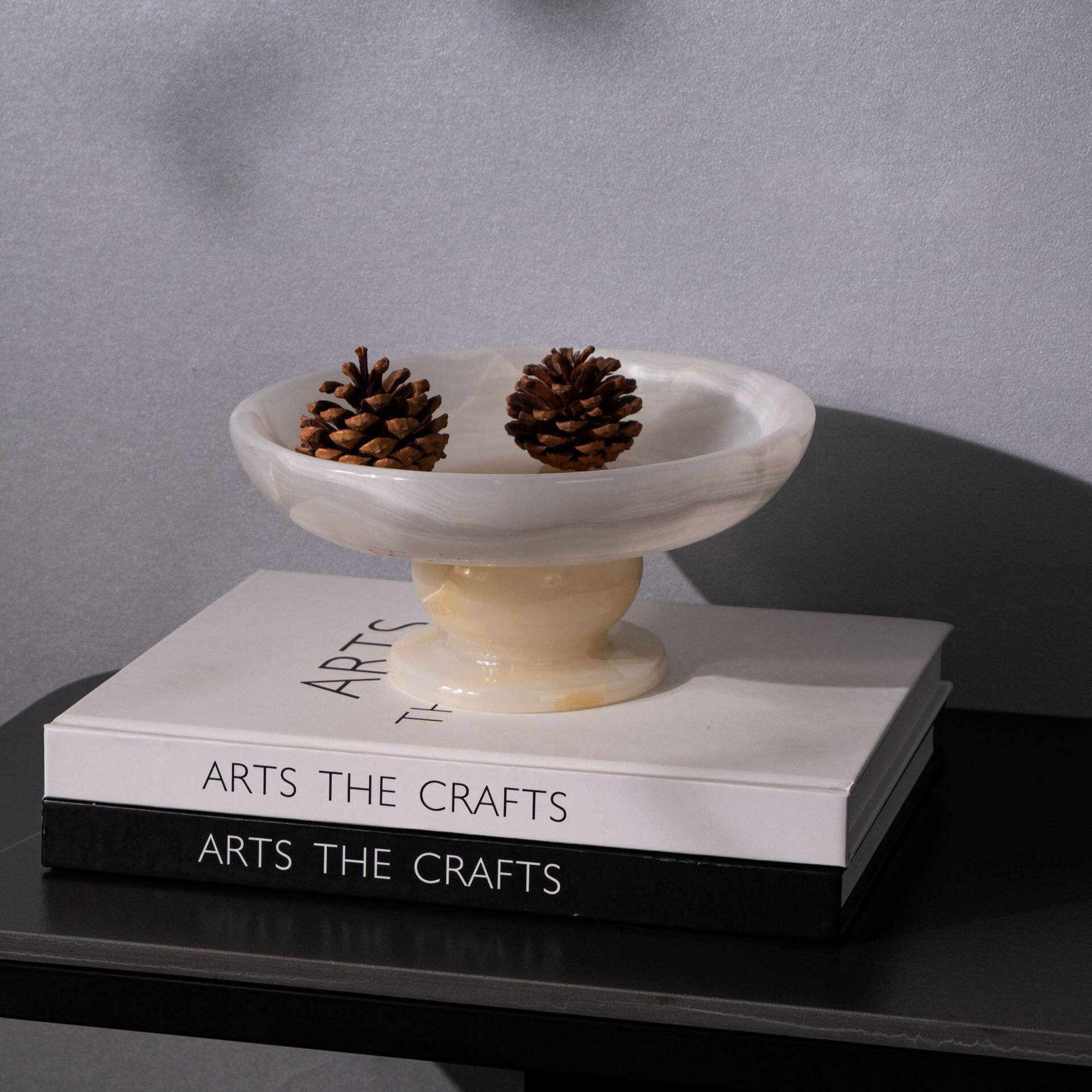 新中式玉石高脚水果盘设计师别墅样板房售楼处软装饰品收纳托盘