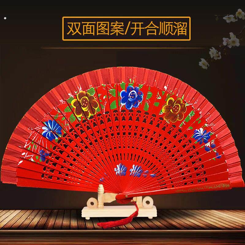 双面易开合折扇团体旗袍覆古扇子走秀跳舞大红色模特舞蹈扇中国风