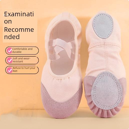 儿童舞蹈鞋女软底练功成人男女童形体民族跳舞猫爪粉色中国芭蕾舞