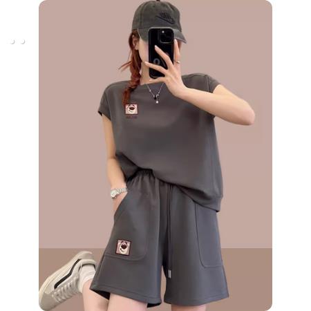 2024夏季新款女士运动服套装休闲时尚两件套短袖短裤小个子大码