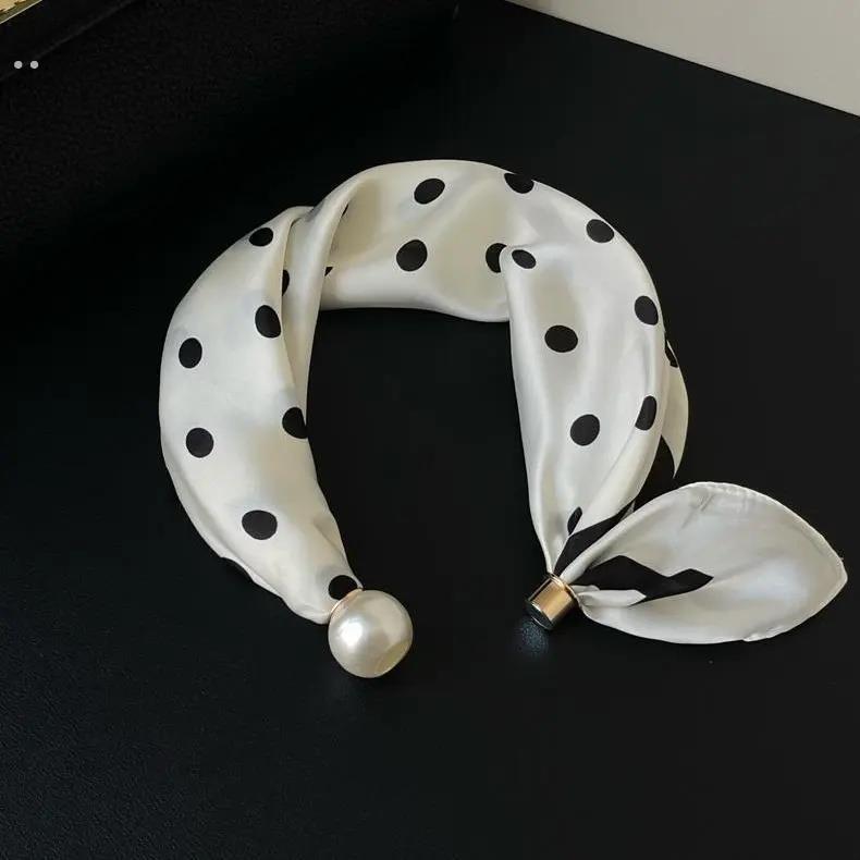 2025新款春夏季薄款珍珠项链磁吸扣懒人丝巾女吊坠围脖锁骨链丝巾